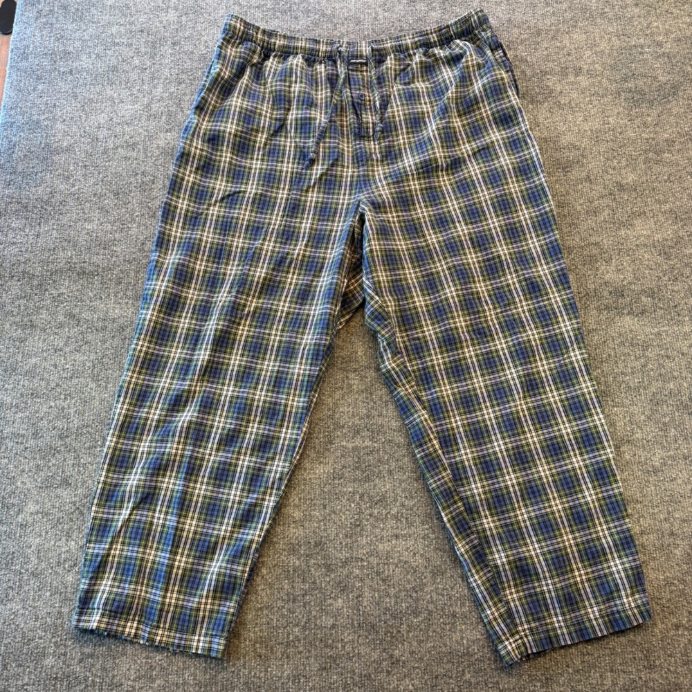 Joe Boxer Mens Blue Green Plaid Pajama Pants Lounge Sleepwear Elastic Waist XL